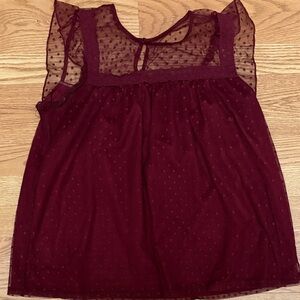 No Boundaries Burgundy Sleeveless Sheer Top with Lace Trim